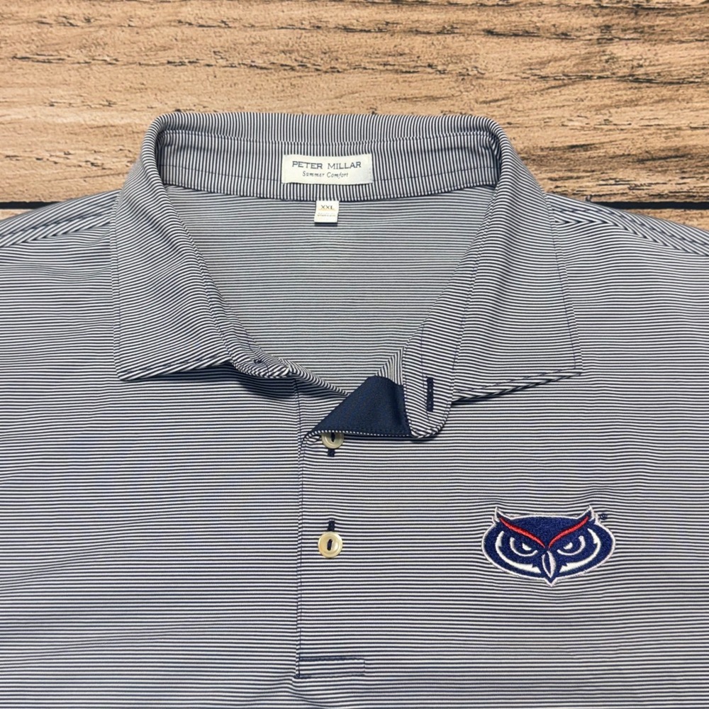 Peter Millar Summer Comfort Polo Shirt Mens XXL Blue FAU Owls Golf